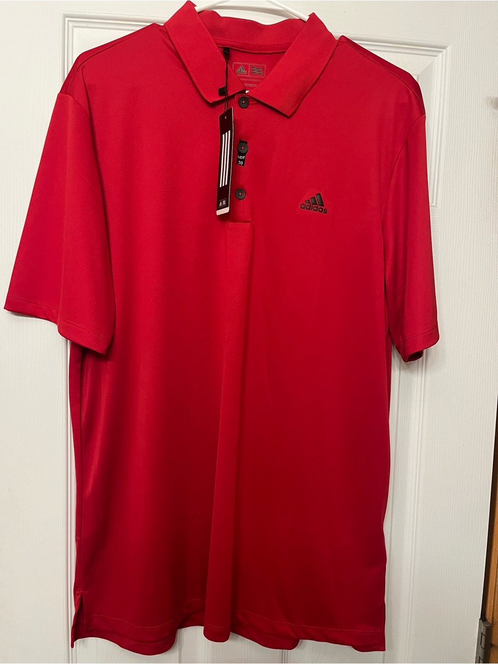adidas Red Short-Sleeve Polo with Chest Logo